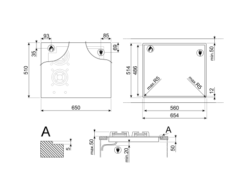 Комбинированная варочная панель газ + индукция SMEG PM3643D