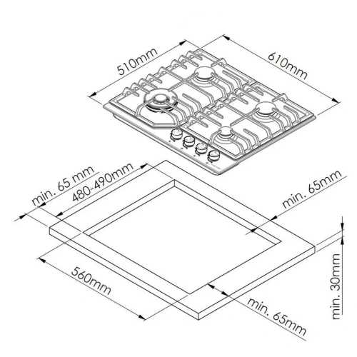Газовая варочная панель HISTORY HGE 643C FBK