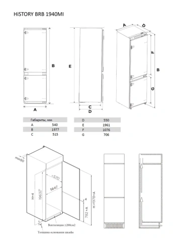 Встраиваемый холодильник HISTORY BRB 1940MI