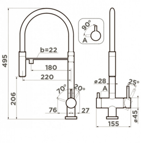 Cмеситель OMOIKIRI KANTO GB-BL