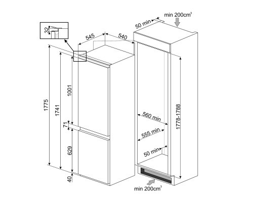 Встраиваемый холодильник SMEG C3170NE